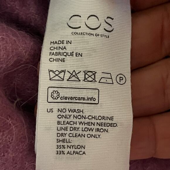 COS Women's Purple Wool Alpaca Blend V-Neck Long Sleeve Sweater Size Large - Picture 4 of 9